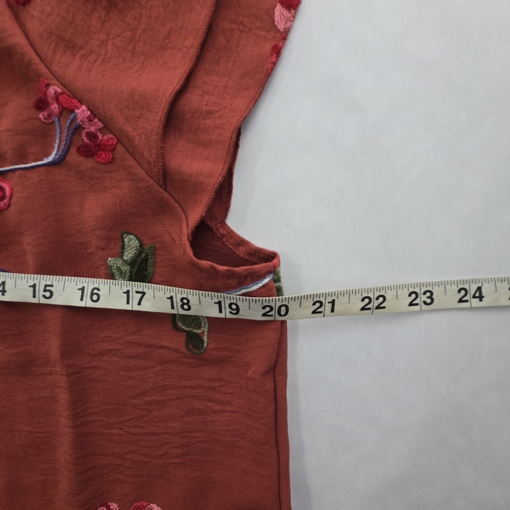 Luna Rae Orange Embroidered Floral Sleeveless Ruffle Layer Top Size Medium - Picture 8 of 8